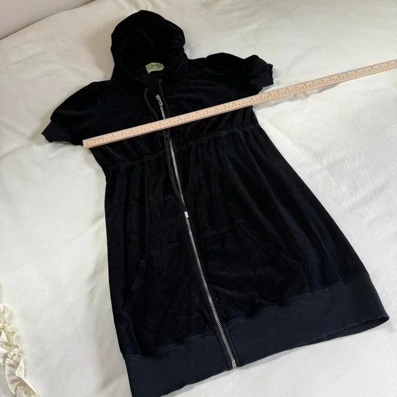 Y2K black velour zip hoodie dress Juicy Couture size large - Picture 3 of 6